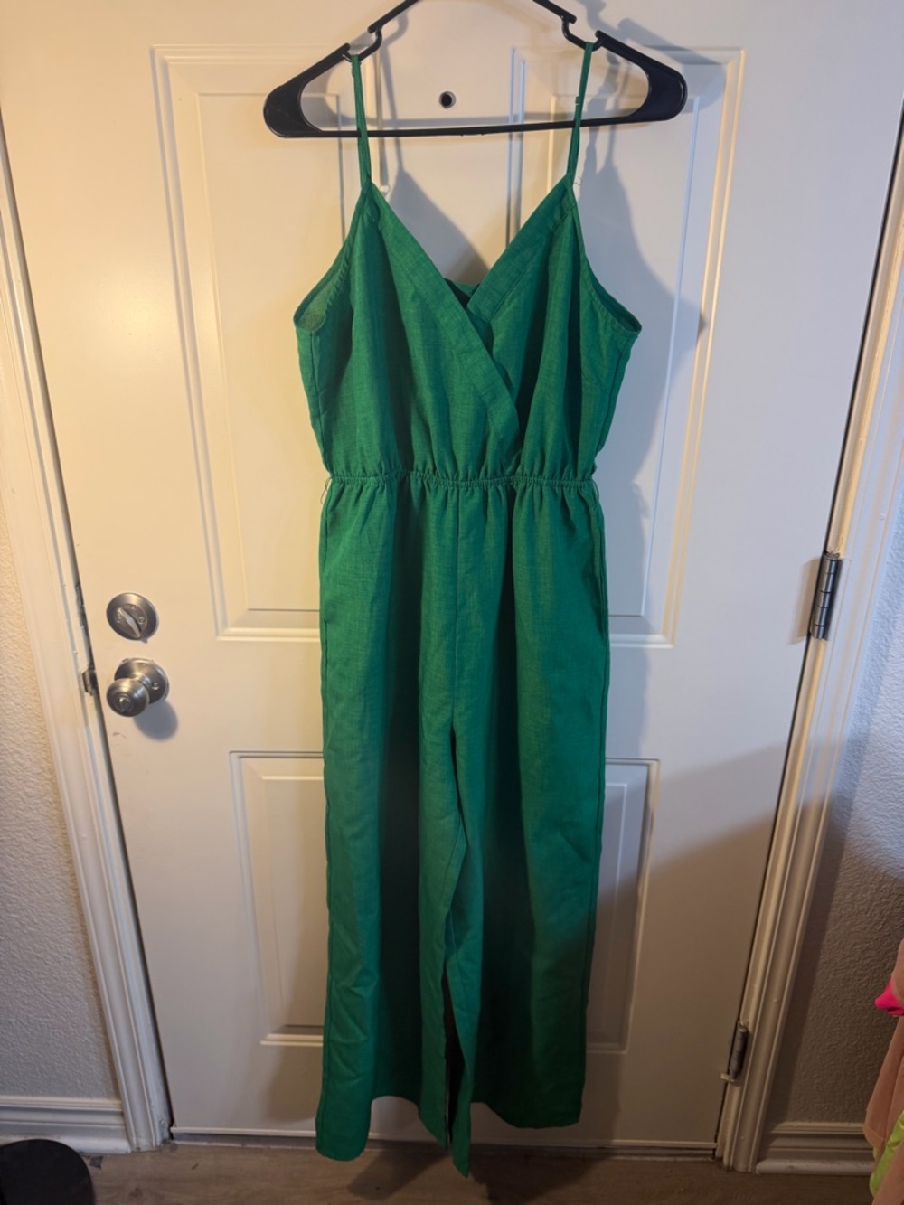 Flying Tomato Green Linen Blend Jumpsuit Medium Boho Wide Leg